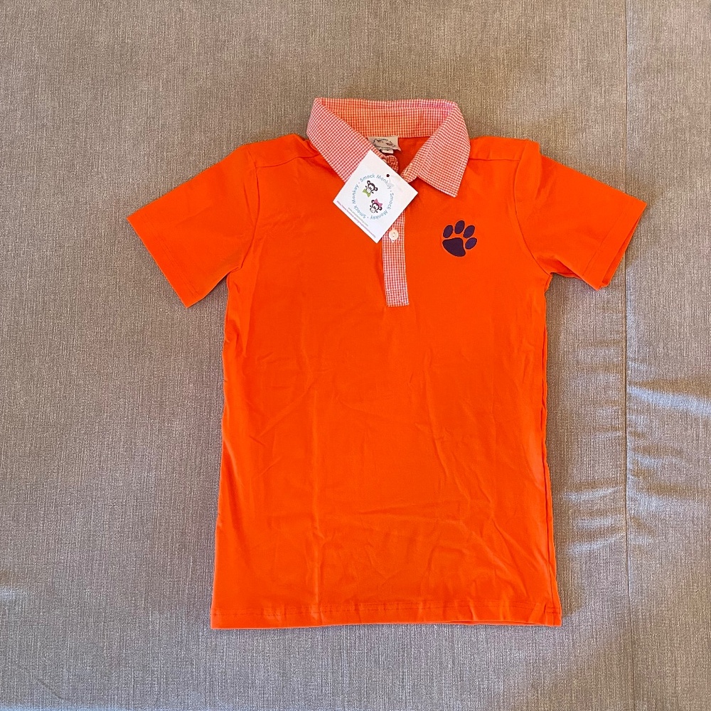 NEW * Clemson Tigers * Boy's Polo Shirt * Embroidered Knit with Gingham Size 8